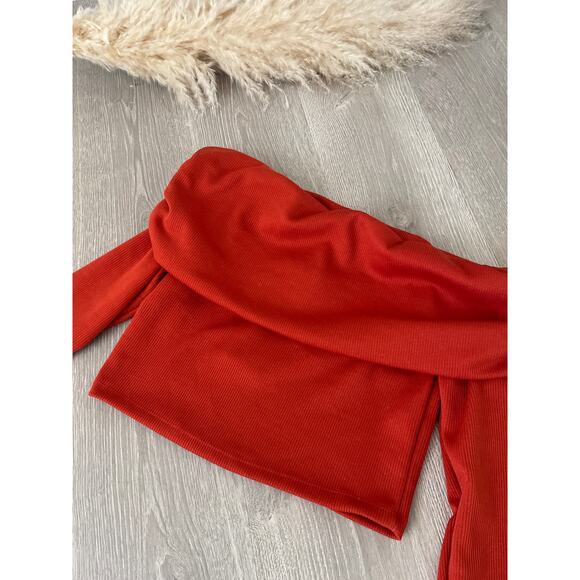 Rebdolls Shiloh Ribbed Off Shoulder Top Large Orange Long Sleeve - Picture 2 of 6